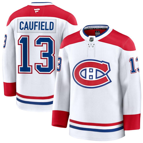 Men's Montreal Canadiens #13 Cole Caufield Fanatics White Away Jersey